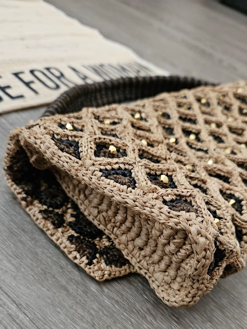 NWT Made for a Woman Vakona Clutch Handwoven Raphia Beaded Madagascar